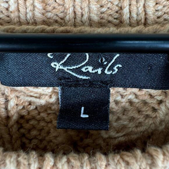 Rails Tan Francis Cable & Fringe Cotton Blend Sweater Pullover Warm Comfy Size L - Picture 4 of 6